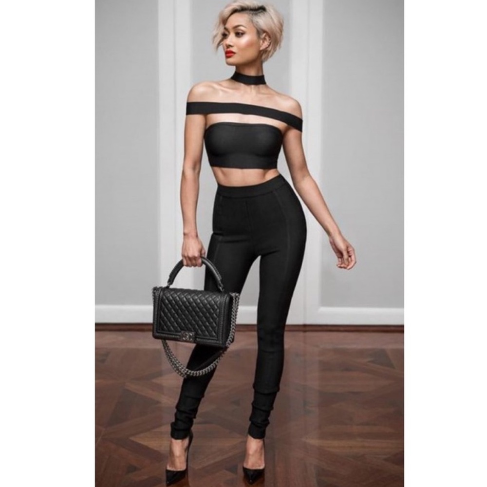 La Femme Black cutout skinny jumpsuit pants Sleek Design